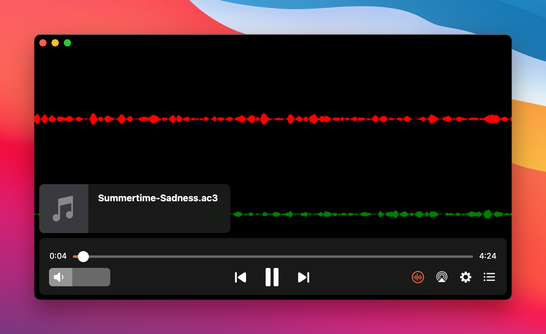 Listening to an audio track in Elmedia app Audio playback in Elmedia